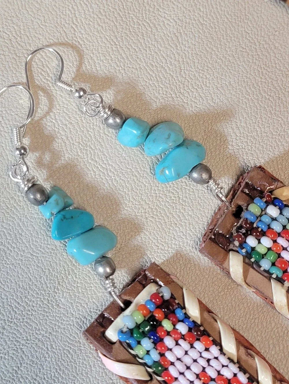 Handcrafted Native American Beads, Turquiose & Reptile Earrings